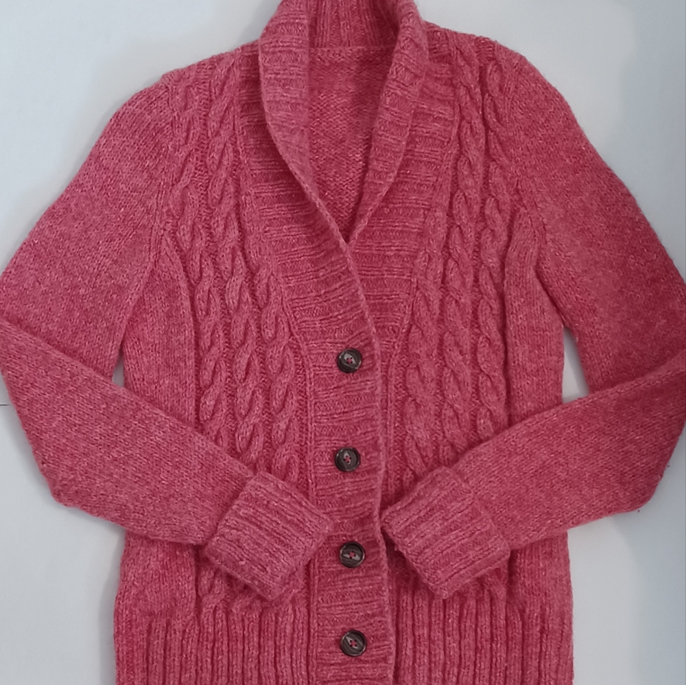 Wool Cardigan Heathered Red Nautical Cable Knit Cardigan Medium unisex sweater